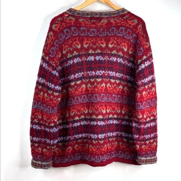 YETI Nepal Wool Cardigan XL Hand Knit Red Fair Isle Chunky Christmas Granny Ski - Picture 5 of 11